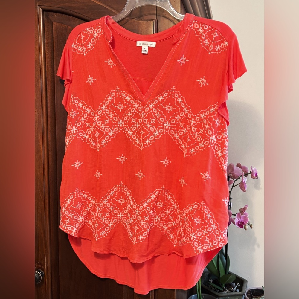 Embroidered BOHO tangerine colored top! WOMENS XL